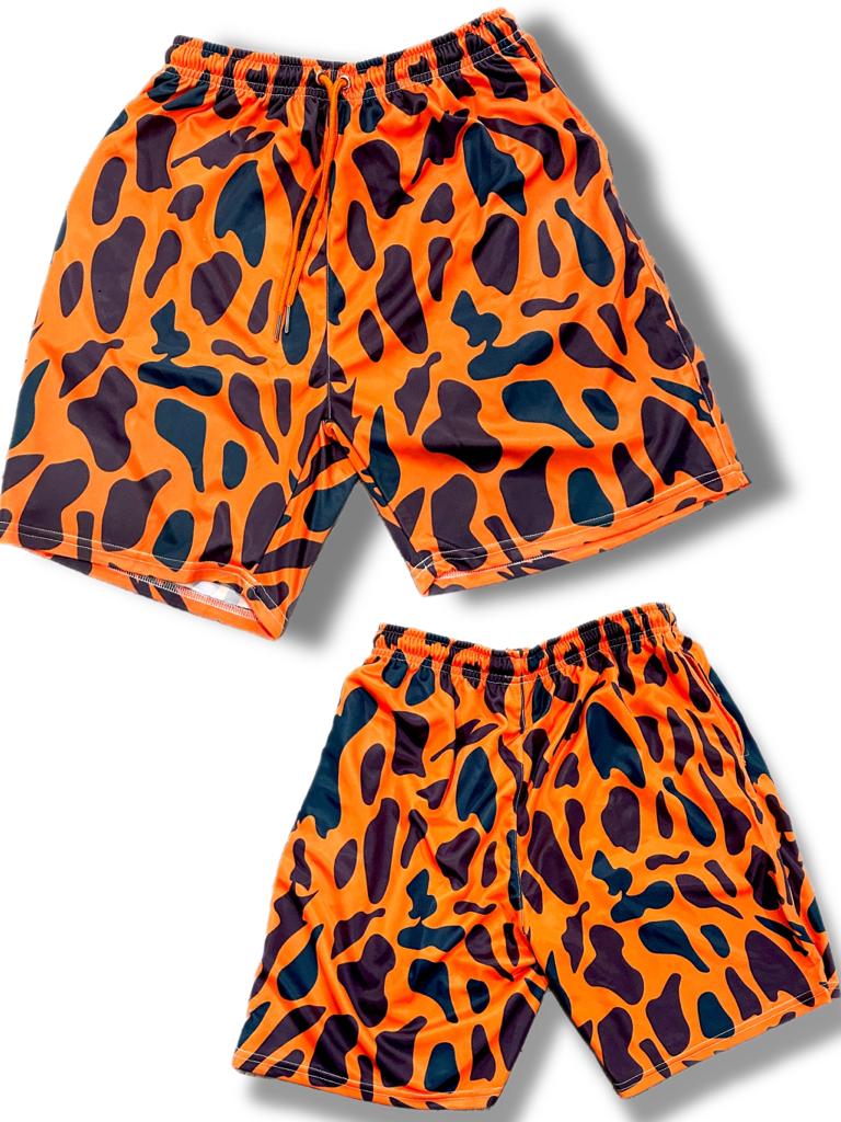 Kid's Leopard Orange Urban Shorts - DimiRogue